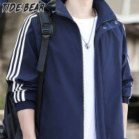 TIDE BEAR เสื้อแจ็กเก็ตกีฬาทรงหลวมสำหรับผู้ชาย,เสื้อกันลมมีฮู้ดสามแถบสำหรับฤดูใบไม้ผลิและฤดูใบไม้ร่วง