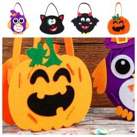 RUUANY แบบพกพาได้ ถุงขนมฮาโลวีนแบบทำมือ ค้างคาวผีผี ผ้าไม่ทอ DIY Trick or treat BAG มอนเตสซอรี่ นกฮูกนกฮูก อนุบาลอนุบาล