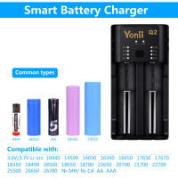 Yonii Q2 USB Charger 3.7V-4. 2V Li-ion สำหรับ1865021700266502035018350 NiMH AAA Dual Slot Smart Battery Charger Power DISPLAY