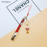 Jettingbuy】สายคล้องสมาร์ทโฟน Flash ลายดอกไม้จากญี่ปุ่นสร้อยคอรูปโทรศัพท์สายคล้องกระพรวนแมว