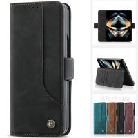 เคสหนังเหมาะสำหรับธุรกิจ Flod4กาแล็กซี่ Z สำหรับ Samsung Galaxy Z Fold 4 5G กระเป๋าโทรศัพท์ช่องซองใส่บัตรกระเป๋าเงินแบบกลับด้านได้แม่เหล็ก