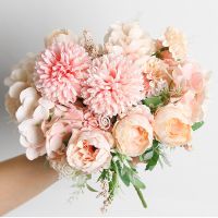 32 cm rose rose silk peony artificial flower bouquet 9 heads and 4 buds cheap fake flowers for home wedding interior decoration Artificial Flowers  Pl