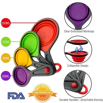  Measuring Cups and Spoons set, Collapsible Measuring Cups, 8  piece Measuring Tool Engraved Metric/US Markings for Liquid & Dry Measuring,  Space Saving, BPA Free Silicone, Colorful: Home & Kitchen