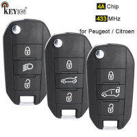 KEYECU 433MHz 4A Chip Remote Key Fob 3 Button HU83 Blade for Peugeot 308 4008 Citroen Aircross C3 C5 C6