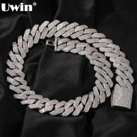 UWIN 20mm Miami Prong Cuban Chain Necklace 3 Rows Micro Pave Iced Out Round Cubic Zirconia Link Fashion Hip Hop Jewelry for Gift Fashion Chain Necklac