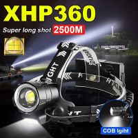 XHP360ที่มีประสิทธิภาพมากที่สุด LED Headalmp ไฟหน้าไฟสูง USB แบบชาร์จไฟได้ไฟฉายคาดศีรษะทำงานตกปลา18650ไฟสนามกันน้ำ