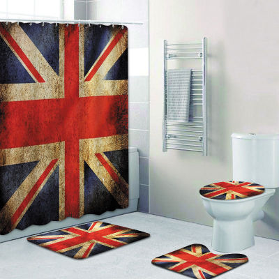 Modern Grunge Union Jack UK Flag Shower Curtain Set for Bathroom Bath Mat Rug Car for Toilet Bathtub British Flag Home Decor