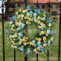 （HOT)Spring Easter Wedding Wreath ฤดูใบไม้ผลิอีสเตอร์สีเหลืองสีฟ้าพวงมาลัยแต่งงาน