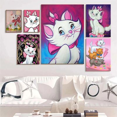 Nordic Aristocats Marie Cat Wall Art ภาพวาดผ้าใบสำหรับห้องนั่งเล่นตกแต่งบ้านเหมาะสำหรับคนรักภาพยนตร์