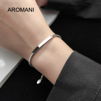 Aromani【พร้อมแล้ว!】กำไลข้อมือสวยๆสี่เหลี่ยม925เงินสเตอร์ลิงกล่องโซ่สร้อยข้อมือได้สำหรับผู้หญิงปรับได้