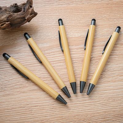 Classic Design Pure Bamboo Wood Writing Ballpoint Pen Phone Touch School Student Stationery Writing Pen Can Make Logo Pens
