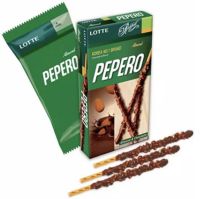 ?Lotte Pepero almond ลอตเต้ขนมปังแท่งเคลือบช็อกโกแลตและอัลมอนด์ 256 กรัม