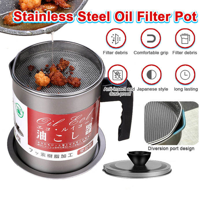 Oil Strainer Pot Stainless Steel Filter Cooking Oil Storage Grease