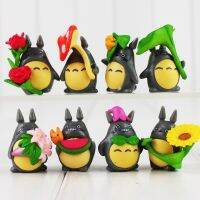 [AhQ ornaments] 8ชิ้น/ล็อตเพื่อนบ้านของฉัน Totoro รูปของเล่น Chinchilla กับดอกไม้มิยาซากิฮายาโอะอะนิเมะมินิรุ่นตุ๊กตาสำหรับเด็ก