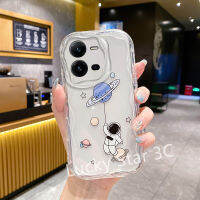 เคสโทรศัพท์รูปทรงคลื่นใหม่สำหรับ VIVO V25 V25e V27 V27e V23 V23e Y30 Y55 Y55+ Y75 5G 4G Phone Case เคสหลังโทรศัพท์ป้องกันการตก ปลอกอ่อนการ์ตูนนักบินอวกาศเคสด้านหลัง