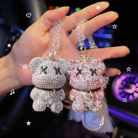 ♈✜♗ Rhinestone Crystal Bow Bear Car Pendant Mirror Hanging Ornaments Diamond Bling Car Interior Decoration Women Accessories