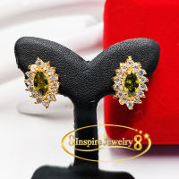 INSPIRE JEWELRY  ต่างหูพลอยสีเเขียวส่องเหลี่ยมมาคีล้อมเพชรสวิส งานจิวเวลลี่  gold plated / diamond cloning (Gold) พร้อมกล่อง งานแฟชั่นอินเทรน เกรดพรีเมี่ยม