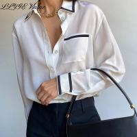 Fashion White Chiffon Womens Shirts Elegant Lapel Long Sleeves With Pocket Shirt Female 2022 Spring Chic Office Lady Trend Tops