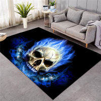 BeddingOutlet 3D Printed Area Rugs Flame Skull Gothic Rectangular Carpets Blue Fire Modern Anti-slip Decorative Floor Mat 3 Size