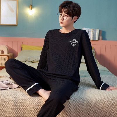 Seluar tidur baju tidur kapas musim bunga dan musim luruh mudah baru seluar lengan panjang lelaki pelajar remaja Korea longgar pakaian luar musim sejuk