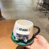 Starbuck Cup การคุ้มครองสิ่งแวดล้อม Coffee House Type Mug With Bear Type Silicone Coaster Creative Ceramic Cup