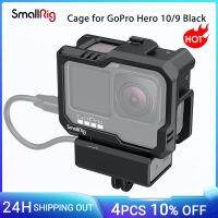 กรงกล้องแอคชั่นแคมเมราสีดำขนาดเล็กสำหรับ Gopro HERO9 Gopro HERO 10พร้อมแท่นขุดเจาะวิดีโอตัวประกับติดเย็น2ชิ้น3083