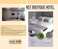 คูปองที่พักโรงแรม NST Boutique Hotel ใกล้สนามบินนครศรีธรรมราช จำนวน 1 ห้อง 1 คืน พร้อมรับ-ส่งสนามบินฟรีทุกเที่ยวบิน Check-in 10 June 2023 Check-out 11 June 2023