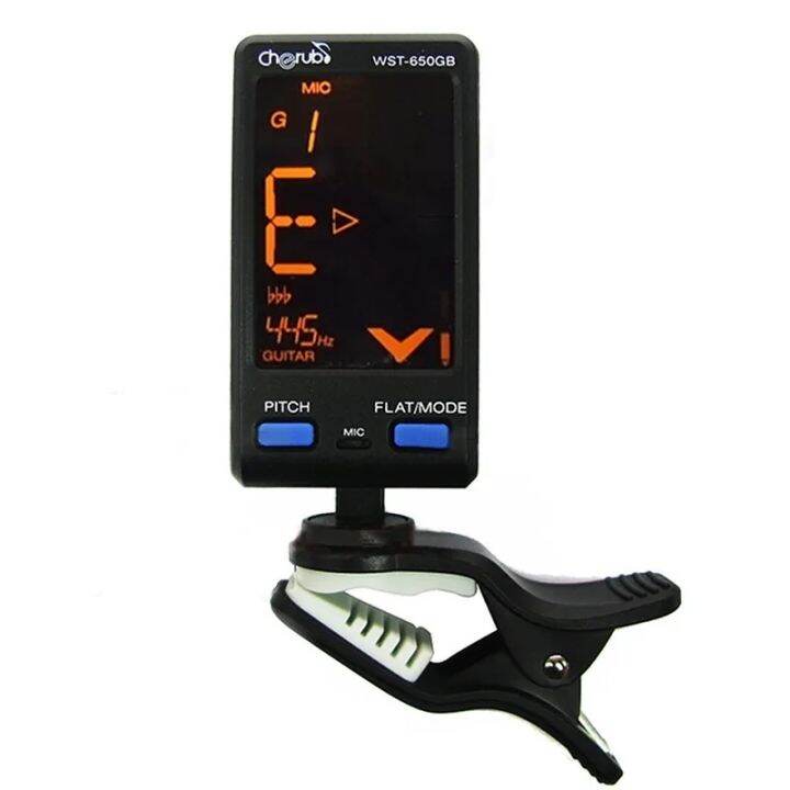 cherub-professional-tuner-wst-650gb-for-guitar-bass-auto-clip-on-mic-pickup-mode-support-pitch-flat-adjustment-lcd-display