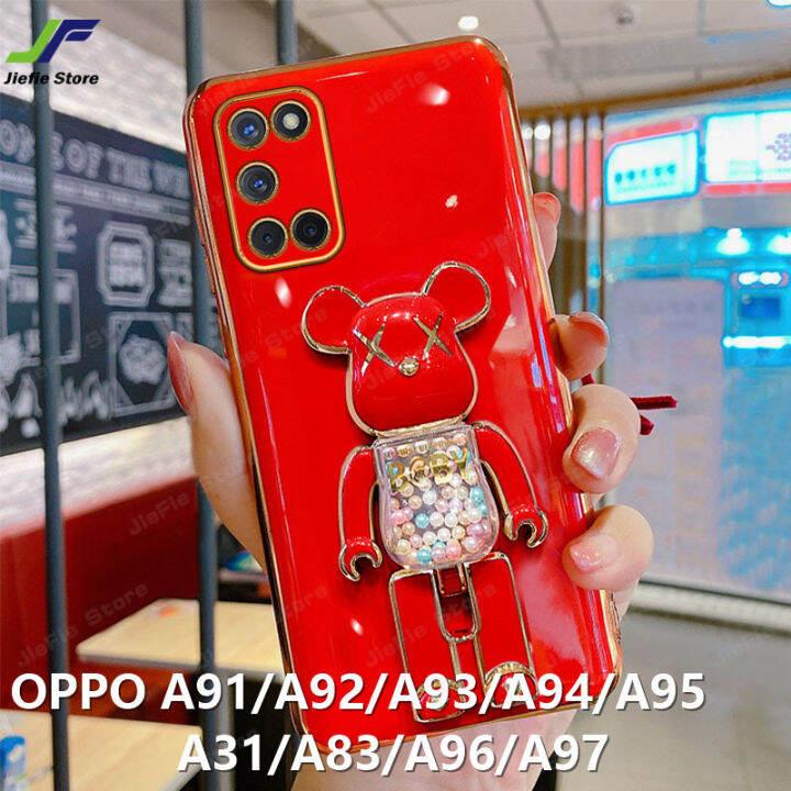 jiefie-ใหม่ของเล่นหมีเคสโทรศัพท์สำหรับ-oppo-a92-a31-a83-a93-a94-a95-a96-a97ตุ๊กตาน่ารักโครเมี่ยมสุดหรู-plated-soft-ฝาครอบโทรศัพท์-tpu-ขาตั้ง