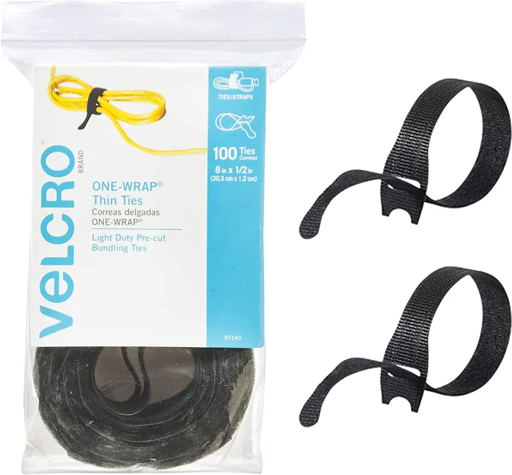 VELCRO Brand Cable Ties, 100Pk 8 x 1/2, Reusable Alternative to Zip