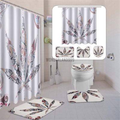♈◙ Bathroom Set 1/3/4Pcs Non-Slip Pedestal Rug Lid Toilet Cover Bath Mat Shower Curtain