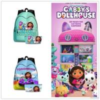 ใหม่ Gabbys Dollhouse กระเป๋าเป้สะพายหลัง กระเป๋านักเรียน กระเป๋าดินสอ ขนาดใหญ่ จุของได้เยอะ สองชิ้น สําหรับเด็กนักเรียน บ้านตุ๊กตา 3D