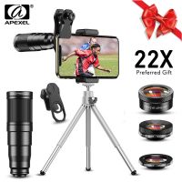 ZZOOI APEXEL Phone Camera Lens kit 4 in 1 Telephoto Zoom 22X Lens Telescope Monocular Wide Macro Fisheye Lens Tripod For Smart Phones