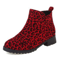 รองเท้าบูทสำหรับผู้หญิงนักเรียน Sepatu BOOT Pendek Caohuatang3Leopard สไตล์รองเท้าบู้ทส้นเตี้ยรองเท้าบูทขนาดใหญ่002caohuatang3