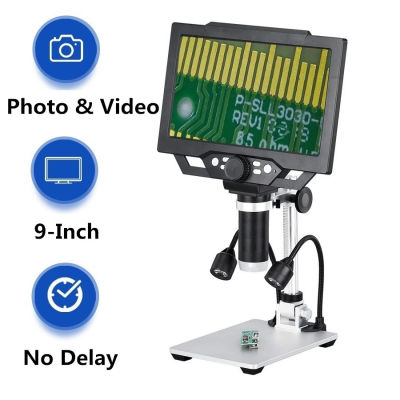 G1600กล้องจุลทรรศน์อิเล็ดทรอนิคส์ USB 1-1600X,HD 12MP กล้องจุลทรรศน์ดิจิทัลสำหรับการบัดกรี HDMI 9 "หน้าจอ LCD กล้องจุลทรรศน์ขยายอย่างต่อเนื่องขยายกับไฟ