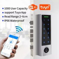 Tuya 2.4G Wifi รีโมทประตู125Khz บลูทูธ Ip66ด้วยลายนิ้วมือกันน้ำควบคุมการเข้าถึงโลหะกระดิ่งล็อคประตูไร้สาย