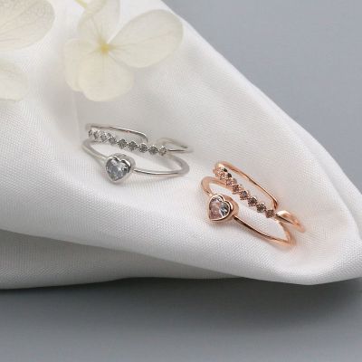 Korea New Cincin Crystal Love Heart Ring Shining Adjustable MultiLayer Rings Lady Daily Dating Party Accessories