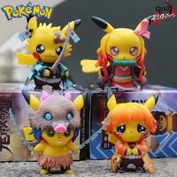 ผู้ฆ่าคอสเพลย์ปีศาจโปเกมอนปิกาจู (Pokemon Pikachu) Tanjirou Nezuko Zengo ตุ๊กตาขยับแขนขาได้อนิเมะ Kimetsu ของสะสม Kids Toys Kado Ulang Tahun