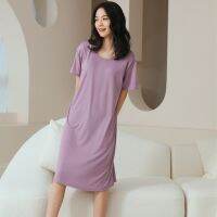 ขนาดบวก3XL Nightgown สำหรับผู้หญิงยืดหยุ่นหลวมชุดนอนสตรี M Odal O-คอแขนสั้นชุดนอน2023บ้านสบายๆชุด