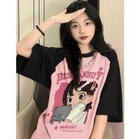 ۞ Summer dopamine girl wearing a suit female students loose stitching bump color tops t-shirts ins shorts suit