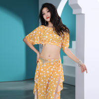 New Design y Polka Dot Pattern Water Gauze Fabric Belly Dance Top Split Skirt Dancing Clothes For Practifce And Performace