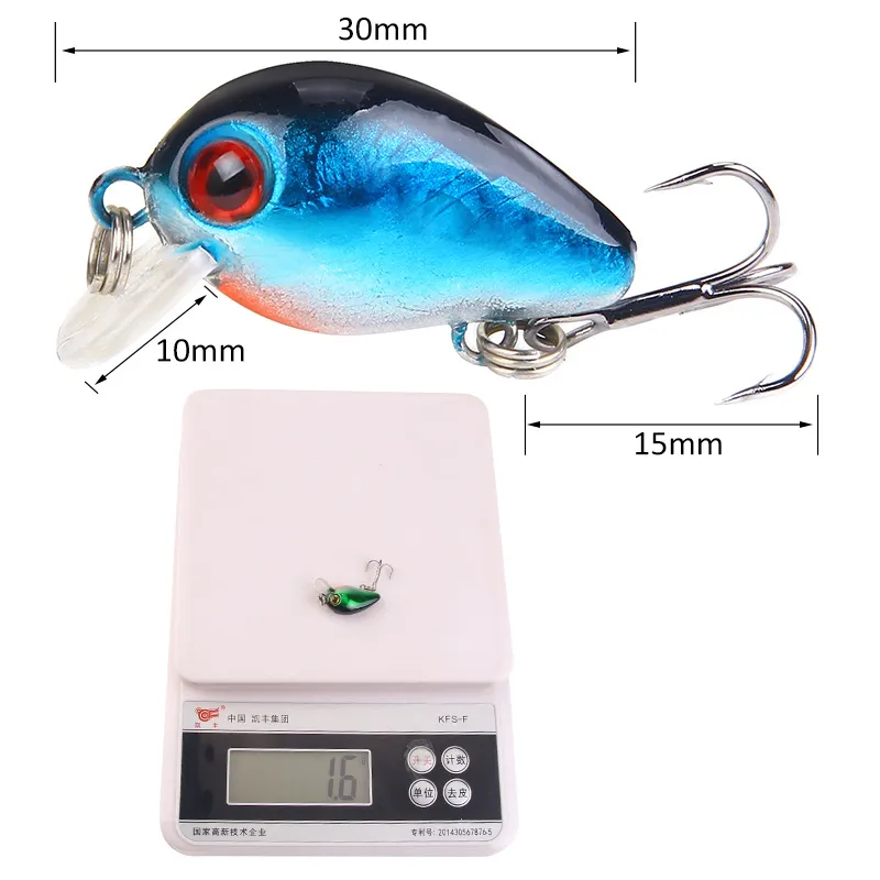 Black Minnow Pike Fishing Lures Hard Mini Crankbait 3Cm/1.6G