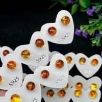 【When the flowers bloom】 NaturalAmber Round BeadEarrings สำหรับผู้หญิง Simple 925 Silver Stings Gift