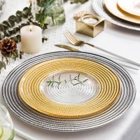 JINYOUJIA Gold and Silver Threaded Glass Plate Western Food Plate Steak Dessert Plate Dinner Plates Home Wedding Tableware