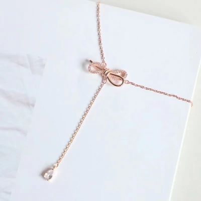 Fashion necklace สร้อยคอเงินแท้925 สร้อยคอโบว์ โรสโกลด์ (พร้อมกล่อง)