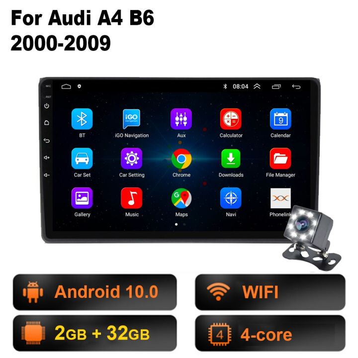 2din-carplay-android-10-0เครื่องเล่นวิดีโอจีพีเอสนำทางมัลติมีเดียวิทยุติดรถยนต์พร้อมเสียงตัวรับสัญญาณสเตอริโอบลูทูธสำหรับ-audi-a4-b6