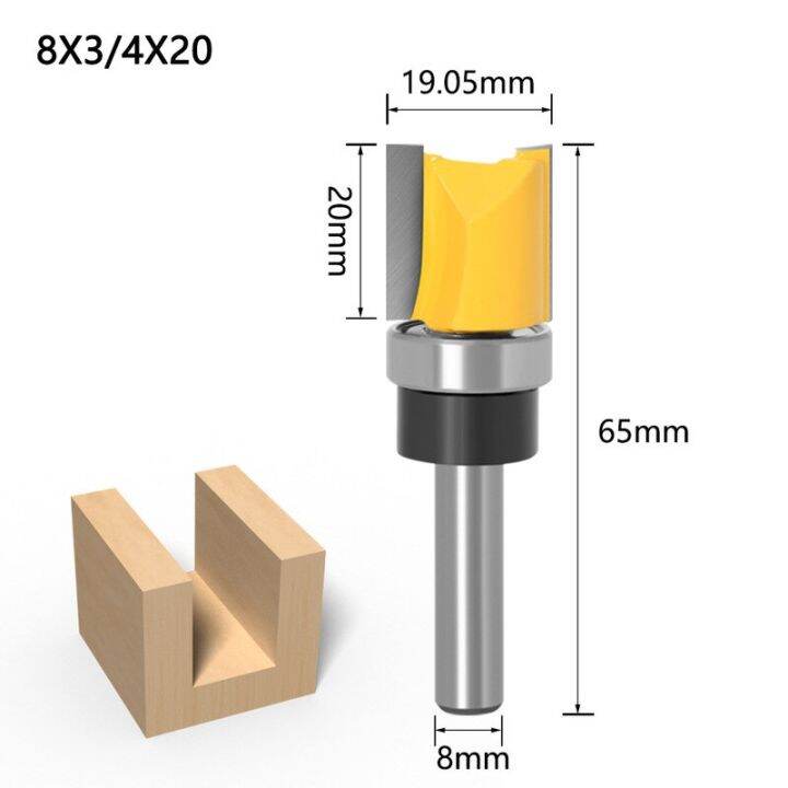 1ชิ้น8มิลลิเมตรก้านล้างตัดเราเตอร์บิตแบบบิตที่มีแบริ่งด้านล่างมีดตรงสำหรับไม้-slotting-ตัดกัด