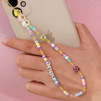 2021New Disc Beads Crystal Chain For Phone Mobile Phone Lanyard Smile Cell Phone Chains 2021 LOVE Letter String Wristband