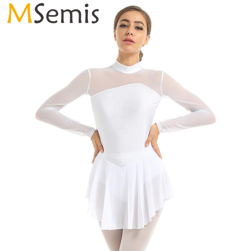 dPois Womens Shiny Sequins Mock Neck Figure Ice Skating Leotard Keyhole Back Jumpsuit Competition Catsuit 