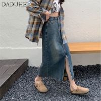 DaDuHey? Women Korean Style Summer 2023 New Retro Denim Skirt Mid-Length Sliding A-Line Dress Split Skirt